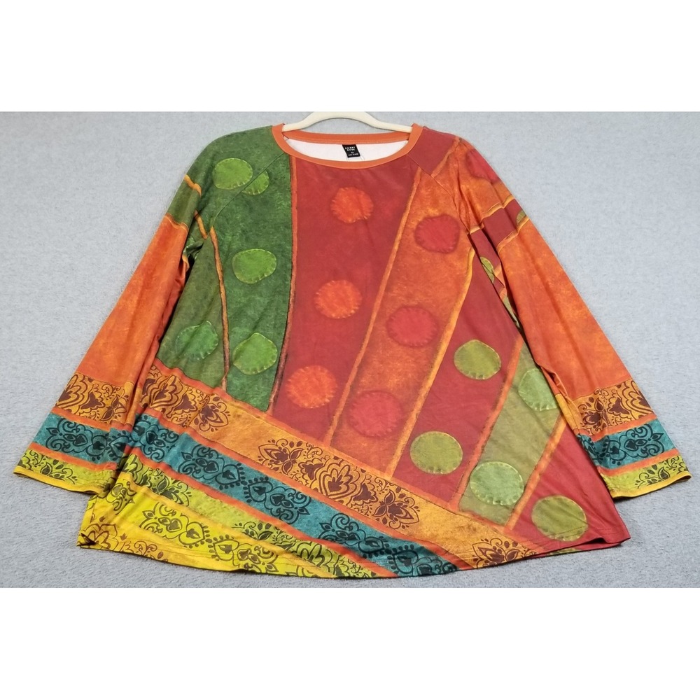 Emery Rose Tunic Top Women XL Geometric Polka Dot Long Sleeve Stretch Artsy Fun
